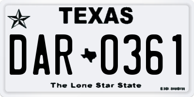 TX license plate DAR0361