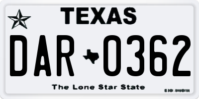 TX license plate DAR0362