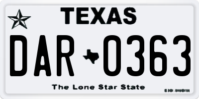 TX license plate DAR0363