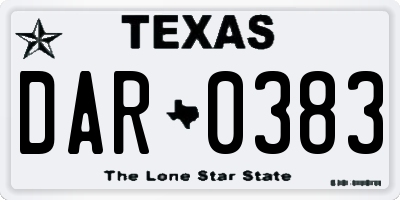 TX license plate DAR0383