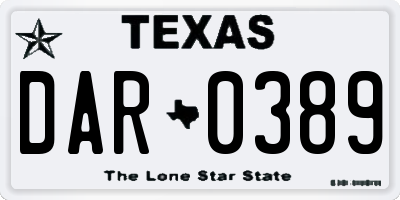TX license plate DAR0389