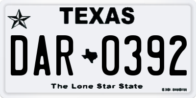TX license plate DAR0392