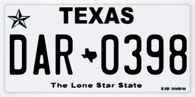 TX license plate DAR0398
