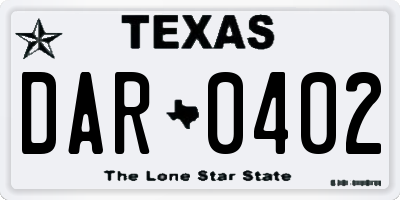 TX license plate DAR0402