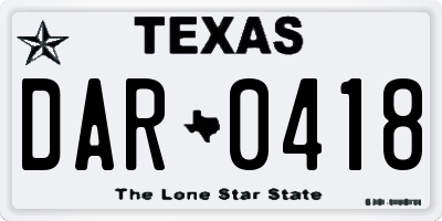 TX license plate DAR0418