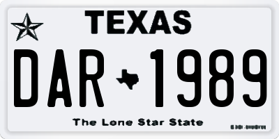 TX license plate DAR1989