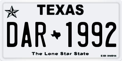 TX license plate DAR1992