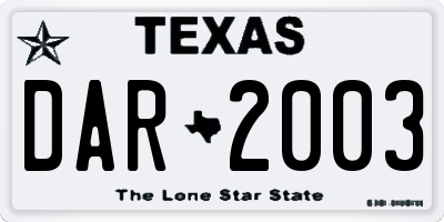 TX license plate DAR2003