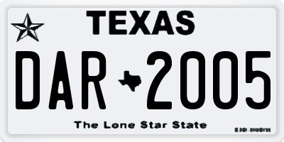 TX license plate DAR2005