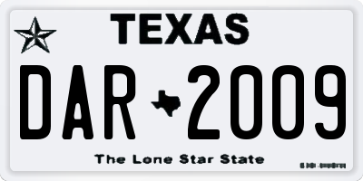 TX license plate DAR2009