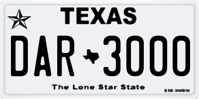 TX license plate DAR3000