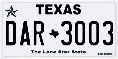 TX license plate DAR3003