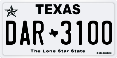 TX license plate DAR3100
