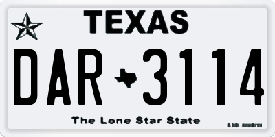 TX license plate DAR3114