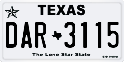 TX license plate DAR3115