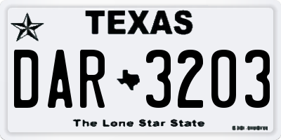 TX license plate DAR3203