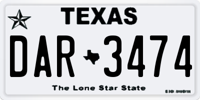 TX license plate DAR3474