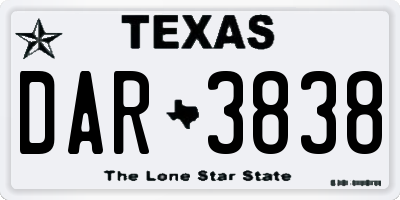 TX license plate DAR3838