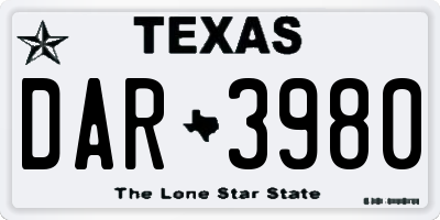 TX license plate DAR3980