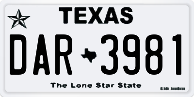 TX license plate DAR3981