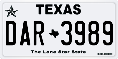 TX license plate DAR3989