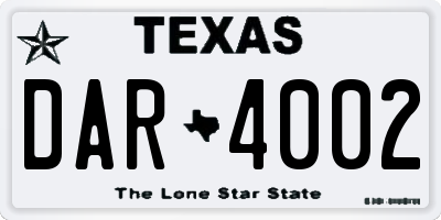 TX license plate DAR4002