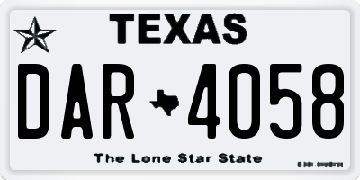 TX license plate DAR4058