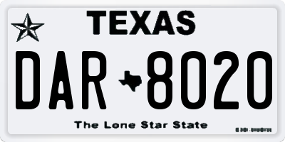 TX license plate DAR8020