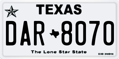 TX license plate DAR8070