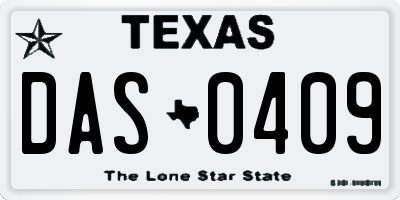 TX license plate DAS0409