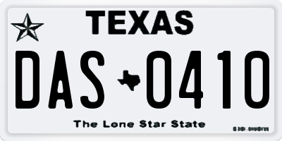 TX license plate DAS0410