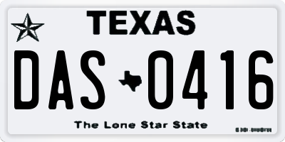 TX license plate DAS0416