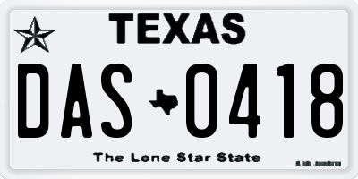 TX license plate DAS0418