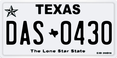 TX license plate DAS0430