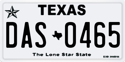 TX license plate DAS0465