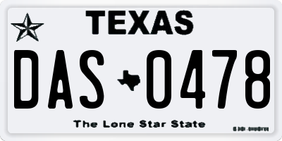 TX license plate DAS0478