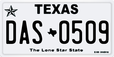 TX license plate DAS0509