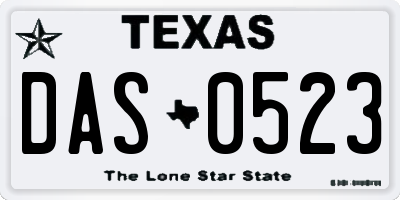 TX license plate DAS0523