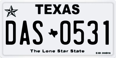 TX license plate DAS0531