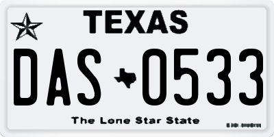 TX license plate DAS0533
