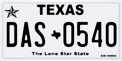 TX license plate DAS0540