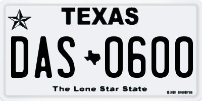 TX license plate DAS0600
