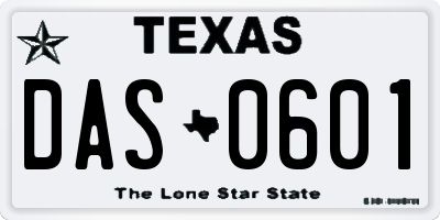 TX license plate DAS0601