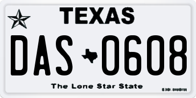TX license plate DAS0608