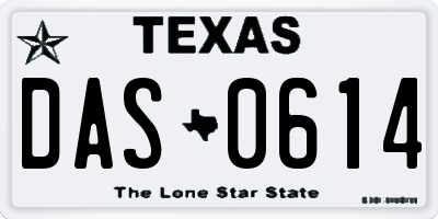 TX license plate DAS0614