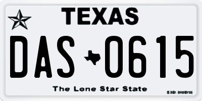 TX license plate DAS0615