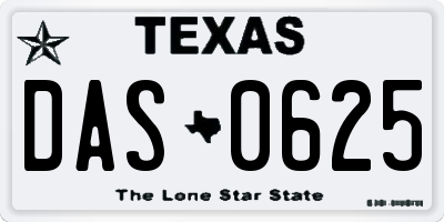 TX license plate DAS0625