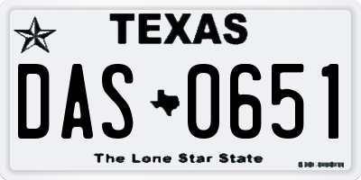 TX license plate DAS0651