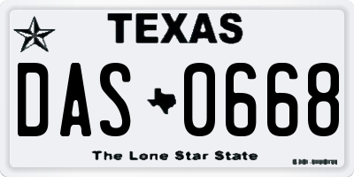 TX license plate DAS0668