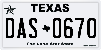 TX license plate DAS0670